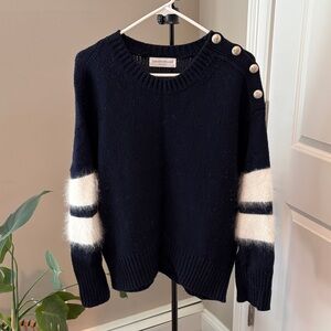 TOMORROWLAND wool Navy and White Button-Detail Sweater